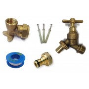 Garden Tap Kit with 22mm Elbow Wall Plate, Hoselock Connector and PTFE Tape